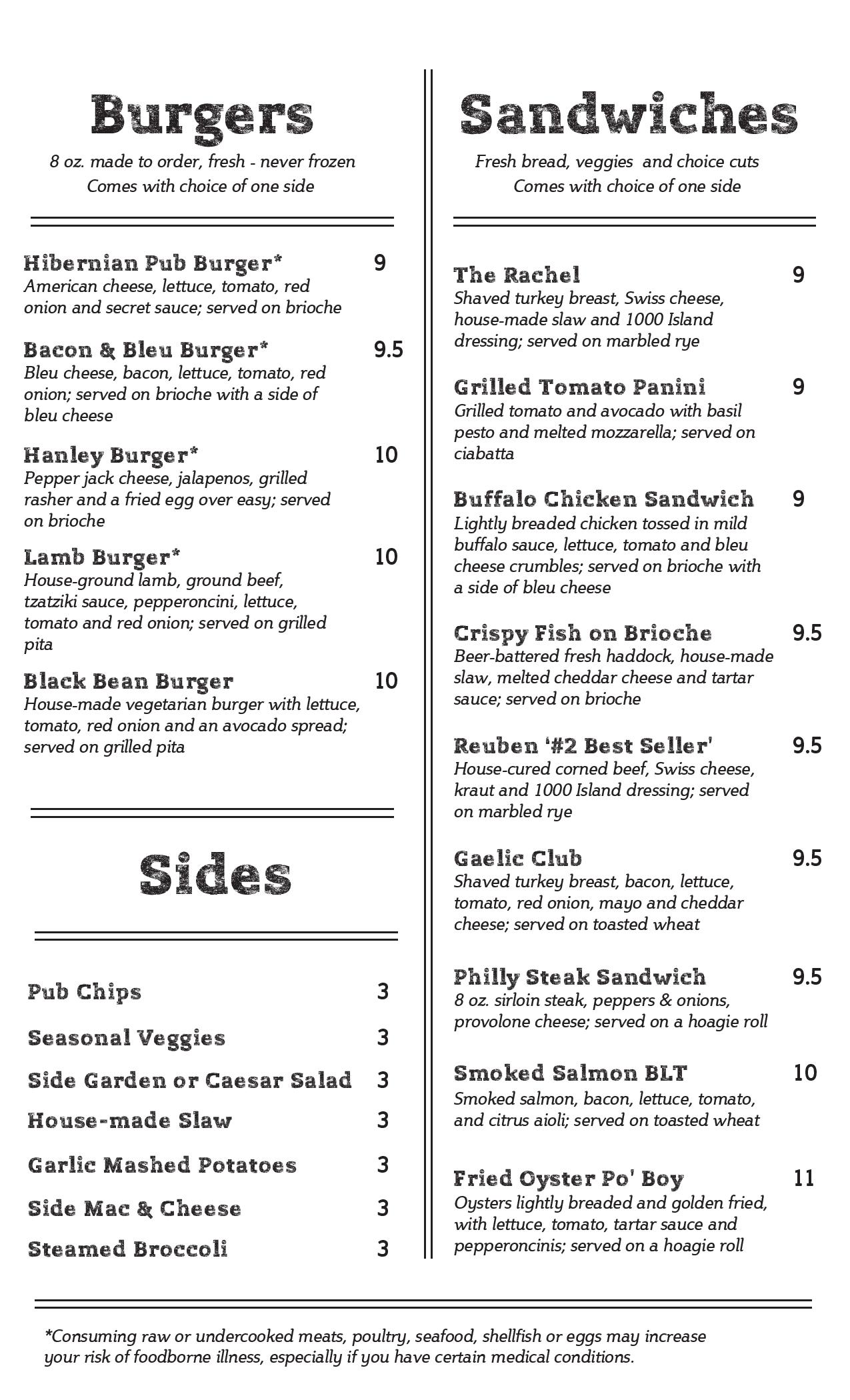 Hibernian Irish Pub & Restaurant Menu Hibernian Pub